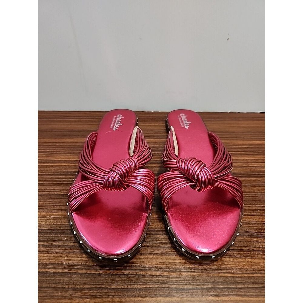 Charles David Womens 9 Bravo Corded Knot Slides Sandals Hot Pink $85